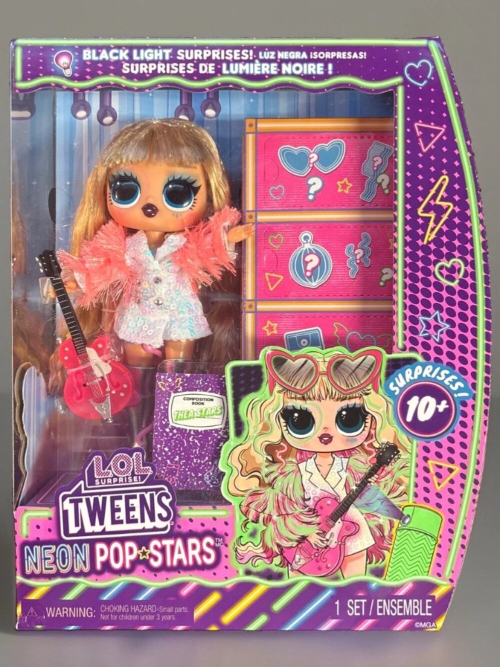 LOL Surprise Tweens Neon Pop Stars Thea Stars Fashion Doll Black Light Surprises